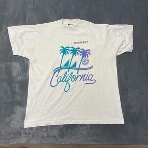 Vintage Single Stitch Graphic T Shirt Men Large White 1990s Fruit of the Loom